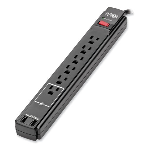 Image of Tripp Lite by Eaton Protect It! Surge Protector, 6 AC Outlets/2 USB Ports, 6 ft Cord, 990 J, Black