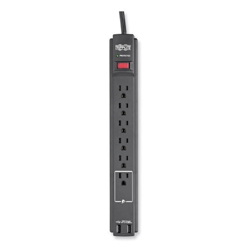 Image of Tripp Lite by Eaton Protect It! Surge Protector, 6 AC Outlets/2 USB Ports, 6 ft Cord, 990 J, Black