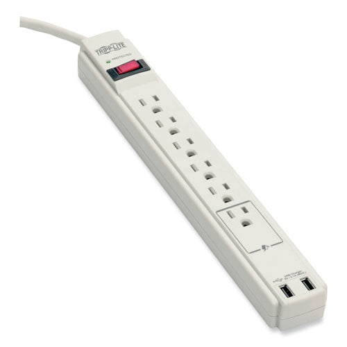 Image of Tripp Lite by Eaton Protect It! Surge Protector, 6 AC Outlets/2 USB Ports, 6 ft Cord, 990 J, Cool Gray