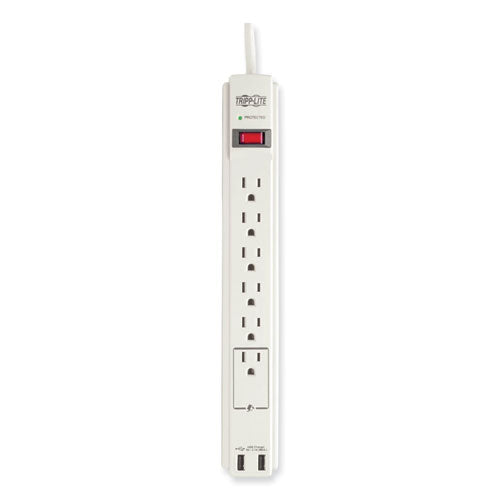 Image of Tripp Lite by Eaton Protect It! Surge Protector, 6 AC Outlets/2 USB Ports, 6 ft Cord, 990 J, Cool Gray