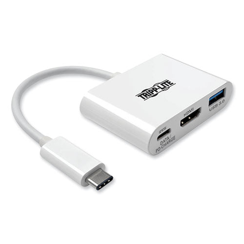 Image of Tripp Lite by Eaton USB 3.1 Gen 1 USB-C to HDMI 4K Adapter, USB-A/USB-C PD Charging Ports, 3", White