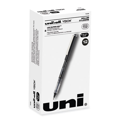Image of uniball® VISION Rollerball Pen, Stick, Bold 1 mm, Black Ink, Gray/Black/Clear Barrel, Dozen