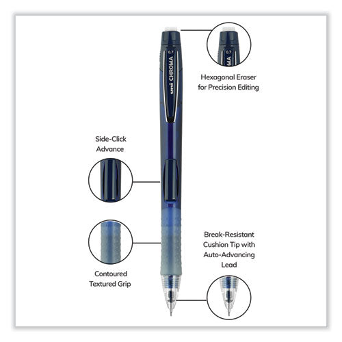 Image of uniball® Chroma Mechanical Pencil, 0.7 Mm, Hb (#2), Black Lead, Cobalt Barrel, Dozen