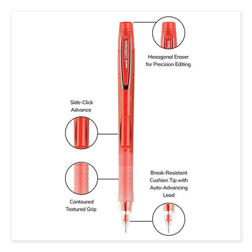Image of uniball® Chroma Mechanical Pencil, 0.7 Mm, Hb (#2), Black Lead, Red Barrel, Dozen