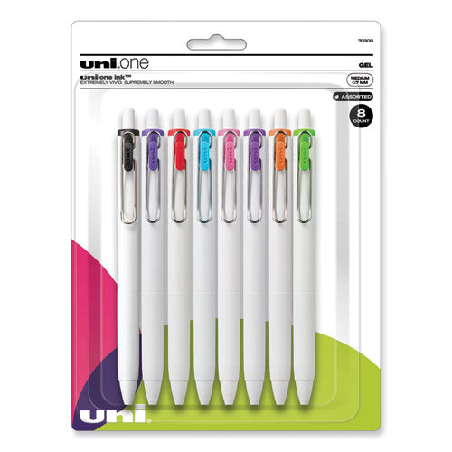 Image of uniball® uniONE Gel Pen, Retractable, Medium 0.7 mm, Assorted Inspirational Ink and Barrel Colors, 8/Pack