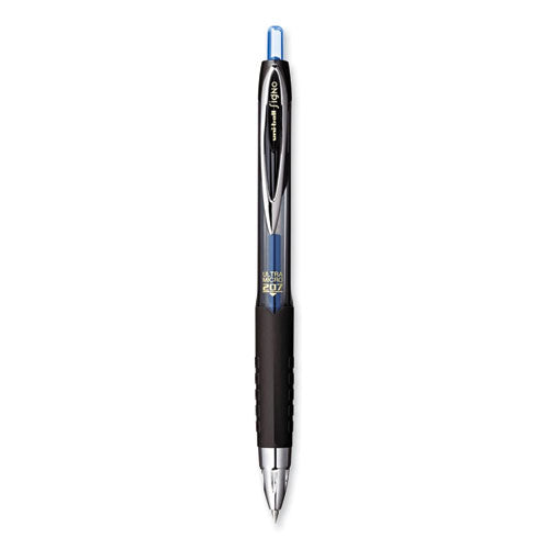 Image of uniball® 207 Ultra Micro Gel Pen, Retractable, Ultra-Micro 0.38 mm, Blue Ink, Clear/Black Barrel