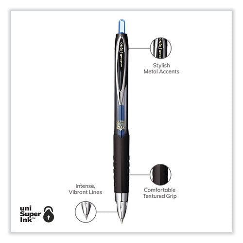 Image of uniball® 207 Ultra Micro Gel Pen, Retractable, Ultra-Micro 0.38 mm, Blue Ink, Clear/Black Barrel