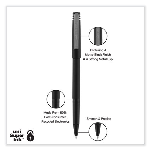Image of uniball® Rollerball Pen, Stick, Extra-Fine 0.5 mm, Black Ink, Black Barrel, 72/Pack