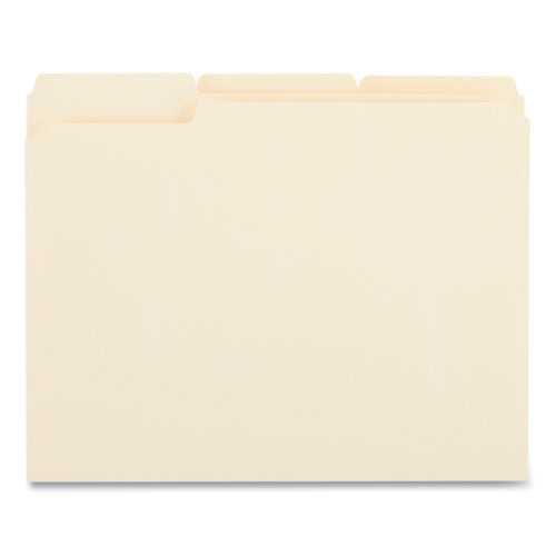 Image of Universal® Top Tab File Folders, 1/3-Cut Tabs: Assorted, Letter Size, 0.75" Expansion, Manila, 50/Box
