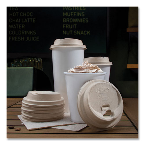 Image of Dart® Molded Fiber Lids for Paper Cups, ProPlanet Seal, Fits 10 oz to 24 oz Hot Cups, Tan, 1,000/Carton