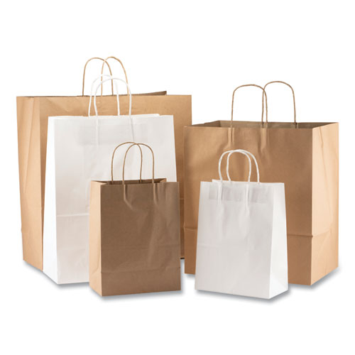 Image of Kari-Out® Kraft Paper Bags, Natural Twisted-Paper Handles, 8" x 5" x 11", Natural, 250/Carton