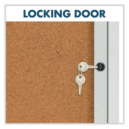Image of Quartet® Enclosed Indoor Cork Bulletin Board with Two Hinged Doors, 48" x 36", Tan Surface, Satin Aluminum Frame