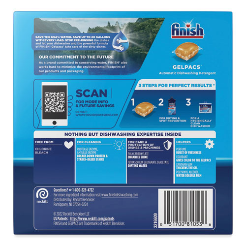 Image of FINISH® Dish Detergent Gelpacs, Orange Scent, Box Of 32 Gelpacs, 8 Boxes/carton
