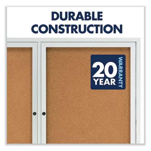 Image of Quartet® Enclosed Indoor Cork Bulletin Board with Two Hinged Doors, 48" x 36", Tan Surface, Satin Aluminum Frame