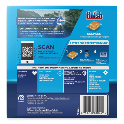 Image of FINISH® Dish Detergent Gelpacs, Orange Scent, 32/box