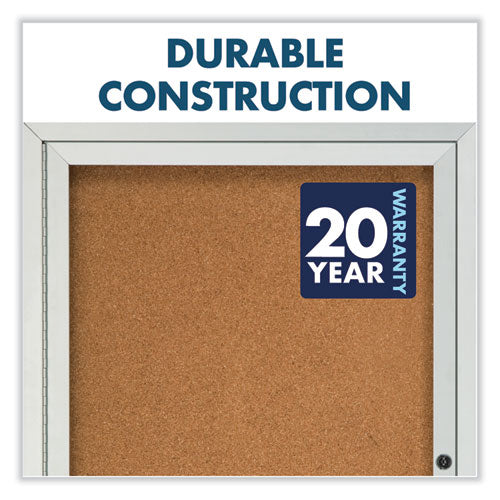 Image of Quartet® Enclosed Indoor Cork Bulletin Board with One Hinged Door, 24" x 36", Tan Surface, Satin Aluminum Frame