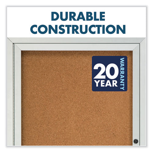Image of Quartet® Enclosed Indoor Cork Bulletin Board with Three Hinged Doors, 72" x 36", Tan Surface, Satin Aluminum Frame