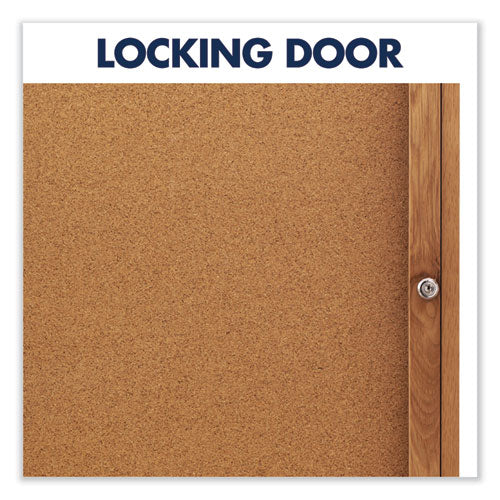 Image of Quartet® Enclosed Indoor Cork Bulletin Board with Two Hinged Doors, 48" x 36", Tan Surface, Oak Finished Fiberboard (MDF) Frame
