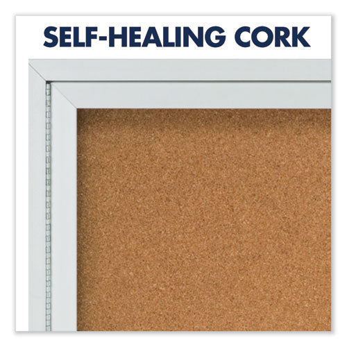 Image of Quartet® Enclosed Indoor Cork Bulletin Board with Two Hinged Doors, 48" x 36", Tan Surface, Satin Aluminum Frame