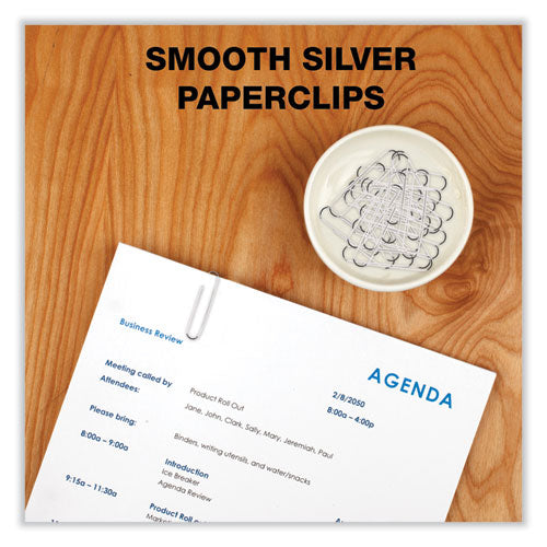 Image of ACCO Paper Clips, Jumbo, Smooth, Silver, 100 Clips/Box, 10 Boxes/Pack