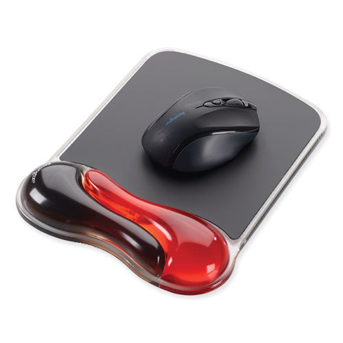 Image of Kensington® Duo Gel Wave Mouse Pad with Wrist Rest, 9.37 x 13, Red