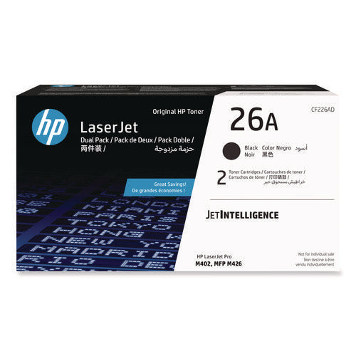Image of HP HP 26A, (CF226A) 2-Pack Black Original LaserJet Toner Cartridge
