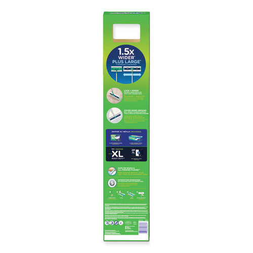 Image of Swiffer® Sweeper Mop, XL Dry + Wet Sweeping Kit, 16.5 x 9 White Cloth Head, 46" Green/Silver Aluminum/Plastic Handle