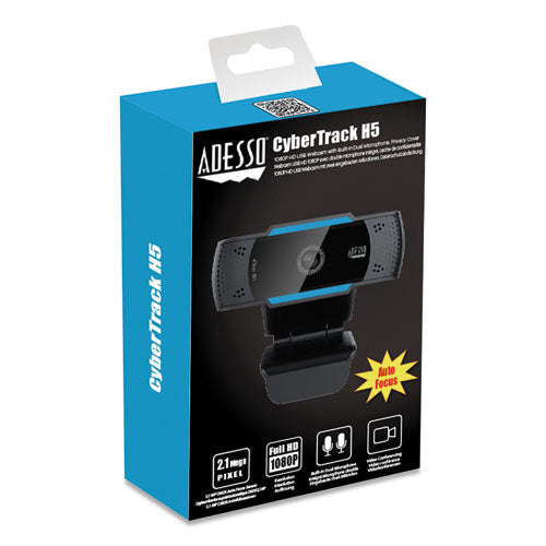 Image of Adesso CyberTrack H5 1080P HD USB AutoFocus Webcam with Microphone, 1920 pixels x 1080 pixels, 2 Mpixels, Black