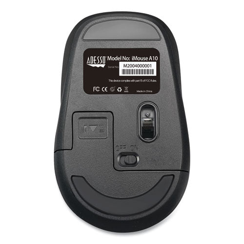 Image of Adesso Imouse A10 Antimicrobial Wireless Mouse, 2.4 Ghz Frequency/30 Ft Wireless Range, Left/right Hand Use, Black/silver