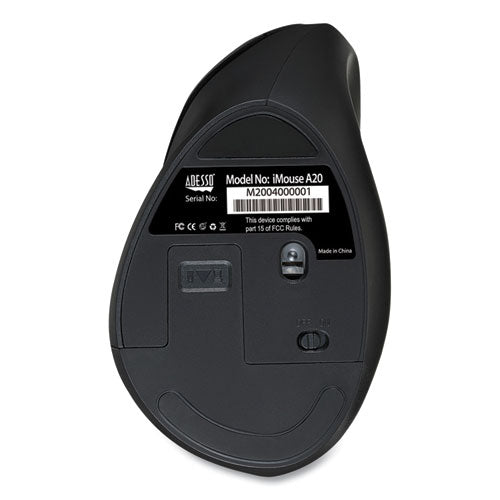 Image of Adesso Imouse A20 Antimicrobial Vertical Wireless Mouse, 2.4 Ghz Frequency/33 Ft Wireless Range, Right Hand Use, Black/granite