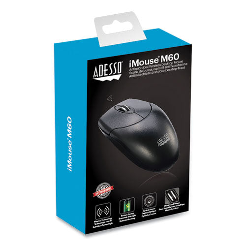 Image of Adesso Imouse M60 Antimicrobial Wireless Mouse, 2.4 Ghz Frequency/30 Ft Wireless Range, Left/right Hand Use, Black