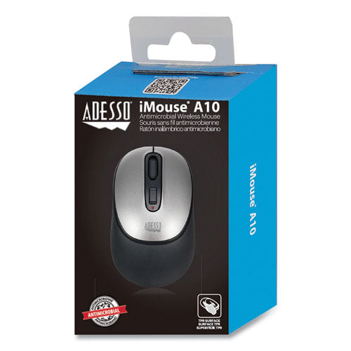 Image of Adesso Imouse A10 Antimicrobial Wireless Mouse, 2.4 Ghz Frequency/30 Ft Wireless Range, Left/right Hand Use, Black/silver