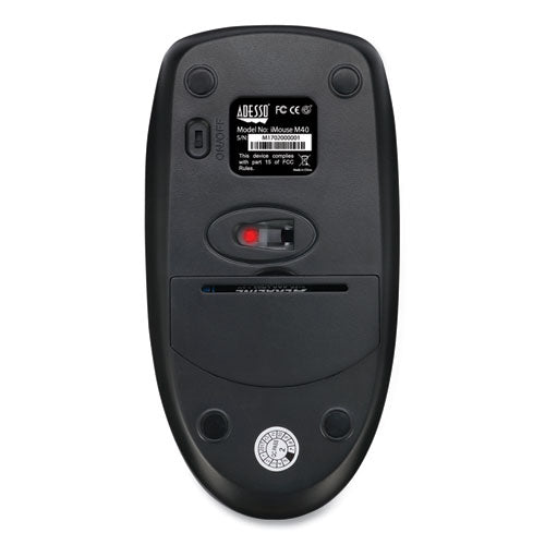 Image of Adesso Imouse M60 Antimicrobial Wireless Mouse, 2.4 Ghz Frequency/30 Ft Wireless Range, Left/right Hand Use, Black