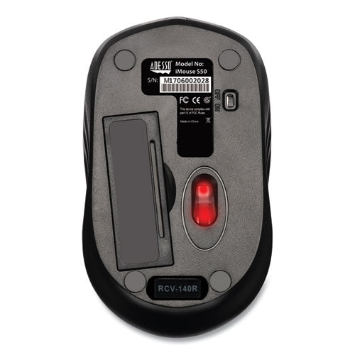 Image of Adesso Imouse S50 Wireless Mini Mouse, 2.4 Ghz Frequency/33 Ft Wireless Range, Left/right Hand Use, Black