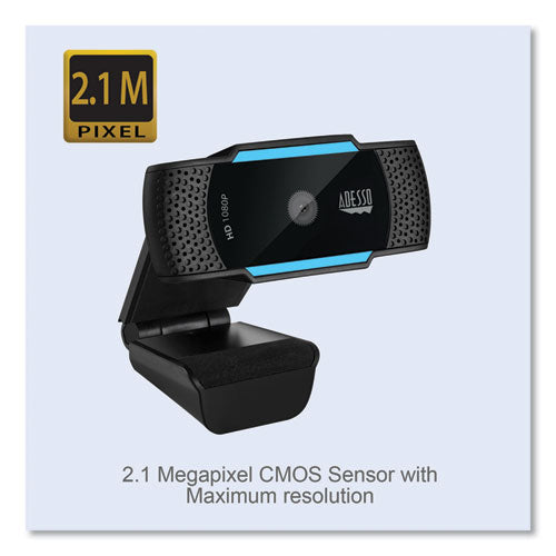 Image of Adesso CyberTrack H5 1080P HD USB AutoFocus Webcam with Microphone, 1920 pixels x 1080 pixels, 2 Mpixels, Black
