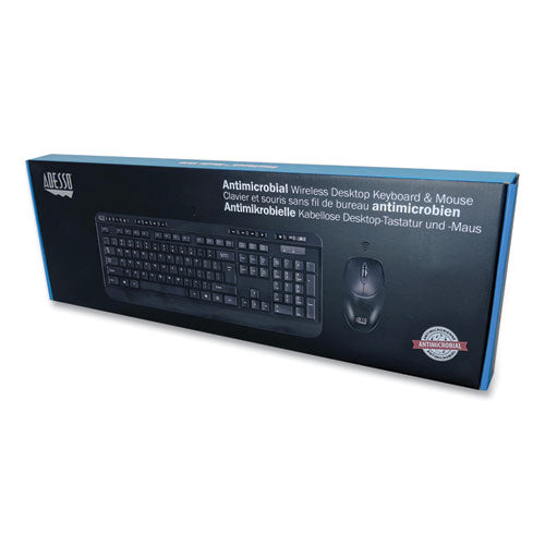 Image of Adesso Wkb-1320cb Antimicrobial Wireless Desktop Keyboard And Mouse, 2.4 Ghz Frequency/30 Ft Wireless Range, Black