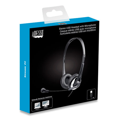 Image of Adesso Xtream P2 Binaural Over The Head Headset with Microphone, Black