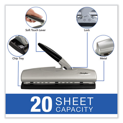 Image of Swingline® 20-Sheet Lighttouch Desktop Two- To Seven-Hole Punch, 9/32" Holes, Silver/black