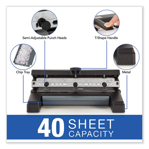 Image of Swingline® 40-Sheet Heavy-Duty Two- To Four-Hole Adjustable Heavy-Duty Paper Punch, 9/32" Holes, Black