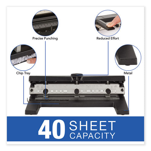Image of Swingline® 40-Sheet Heavy-Duty Two- To Seven-Hole Adjustable Heavy-Duty Paper Punch, 9/32" Holes, Black