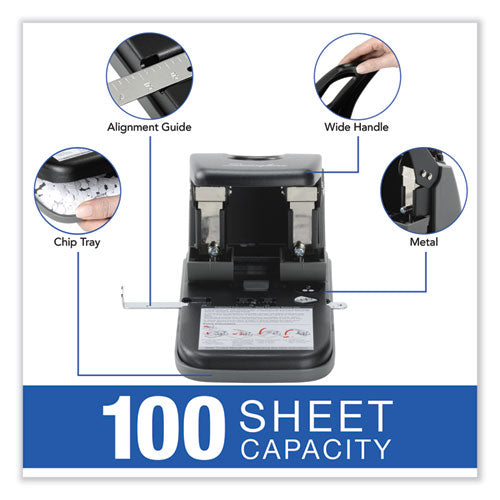 Image of Swingline® 100-Sheet High Capacity Two-Hole Punch, Fixed Centers, 9/32" Holes, Black/gray