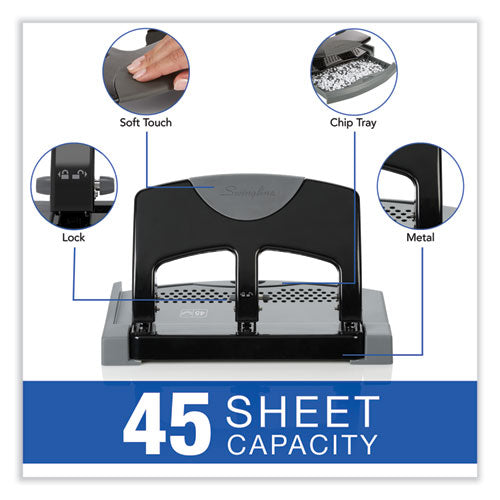 Image of Swingline® 45-Sheet Smarttouch Three-Hole Punch, 9/32" Holes, Black/gray