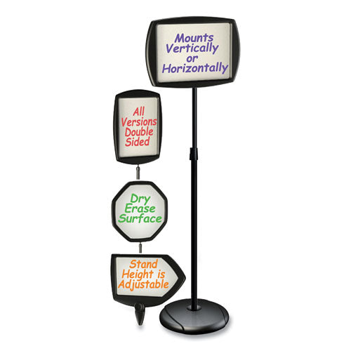Image of MasterVision® Magnetic Dry Erase Floor Stand Signs, White 15" x 11" Rectangle Surface, Black/Silver Frame, 15" x 10" x 40" to 68"