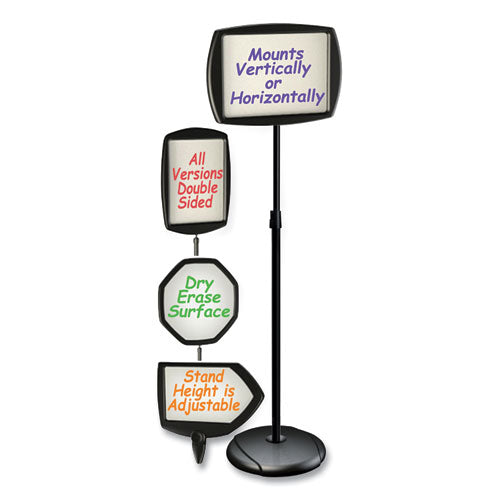 Image of MasterVision® Magnetic Dry Erase Floor Stand Signs, White 15" x 11" Rectangle Surface, Black/Silver Frame, 15" x 10" x 40" to 68"