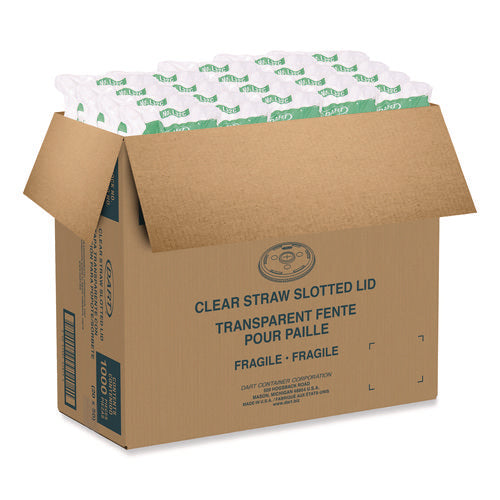 Image of SOLO® Straw-Slot Cold Cup Lids, Fits 30 oz to 32 oz Cold Cups, Plastic, Clear, 50/Sleeve, 20 Sleeves/Carton