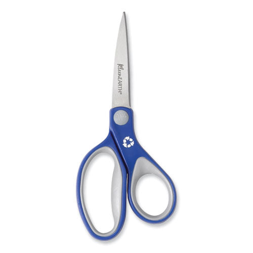 Image of Westcott® KleenEarth Soft Handle Scissors, 7" Long, 2.25" Cut Length, Straight Blue/Gray Handle