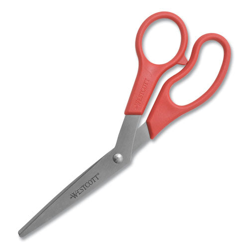 Image of Westcott® Value Line Stainless Steel Shears, 8" Long, 3.5" Cut Length, Crane-Style Red Handle