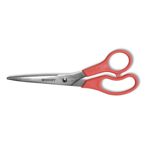 Image of Westcott® Value Line Stainless Steel Shears, 8" Long, 3.5" Cut Length, Offset Red Handle