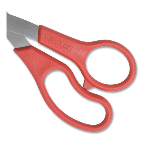 Image of Westcott® Value Line Stainless Steel Shears, 8" Long, 3.5" Cut Length, Crane-Style Red Handle