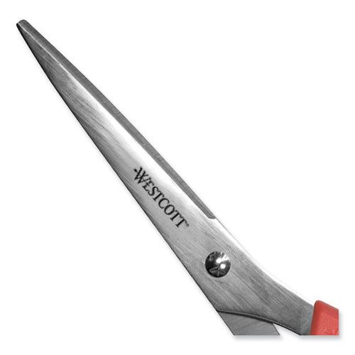 Image of Westcott® Value Line Stainless Steel Shears, 8" Long, 3.5" Cut Length, Offset Red Handle
